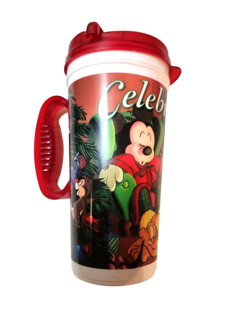 Disney Mickey Mouse Christmas Travel Mug Featuring Pluto Celebrate Peace